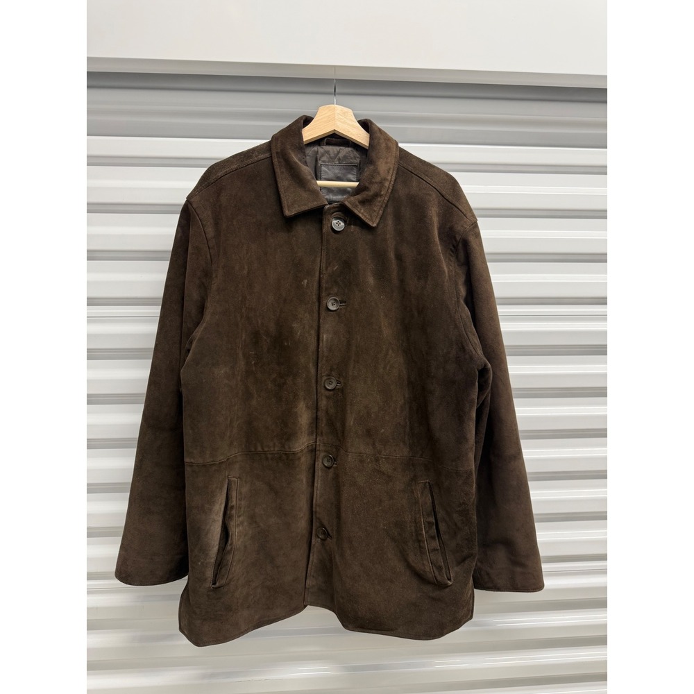 J. Crew Mens Large Brown Suede Leather Button Up Jacket Coat RN 77388